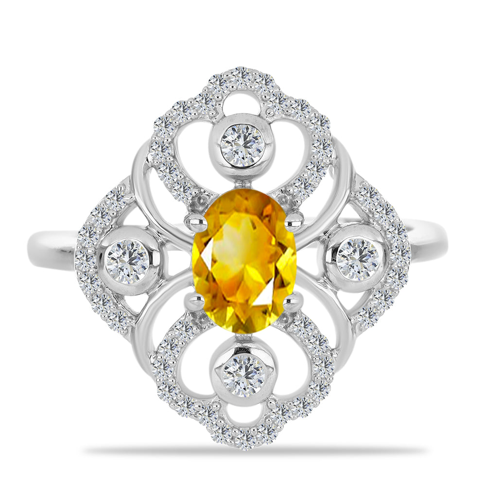 Anillo de Plata con Citrino de los Montes Urales y Topacio Blanco