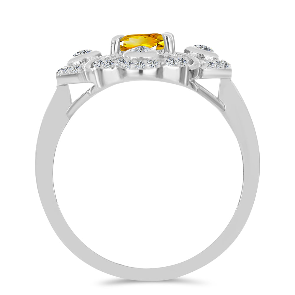 Anillo de Plata con Citrino de los Montes Urales y Topacio Blanco 2 