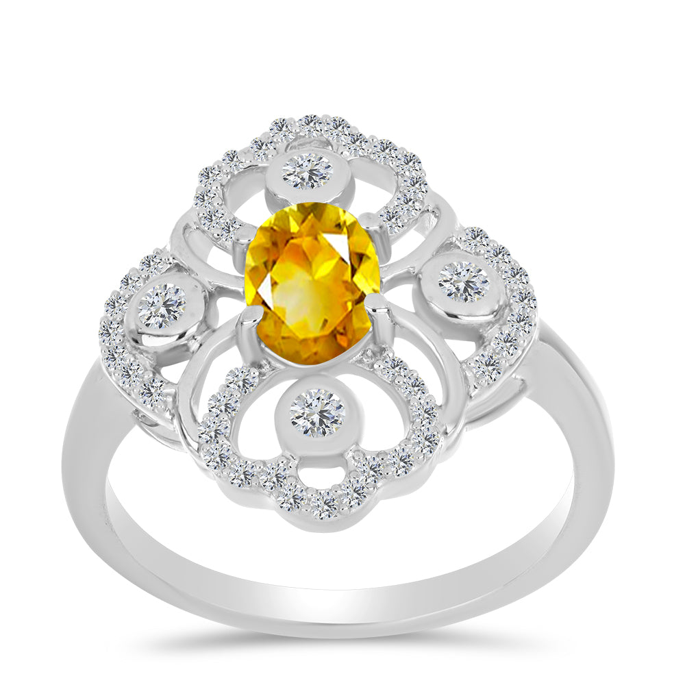 Anillo de Plata con Citrino de los Montes Urales y Topacio Blanco