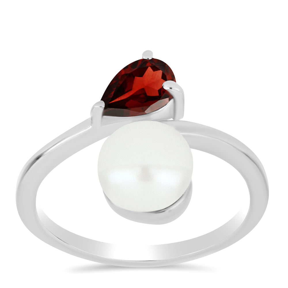 Anillo de Plata con Granate Barton y Perla de Agua Dulce 3 