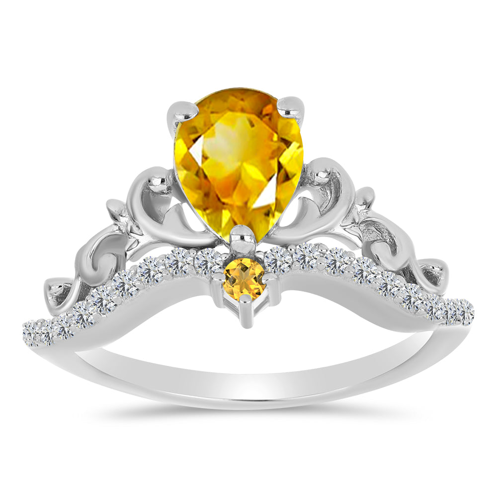 Anillo de Plata con Citrino de los Montes Urales y Topacio Blanco 3 