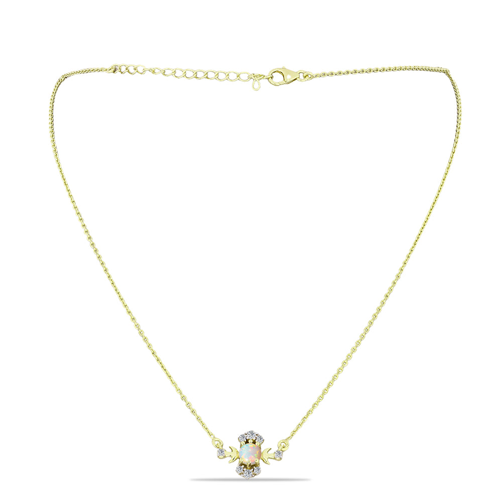 Collar de Plata Bañada en Oro con Ópalo Etíope de Lega Dembi y Topacio Blanco 1 