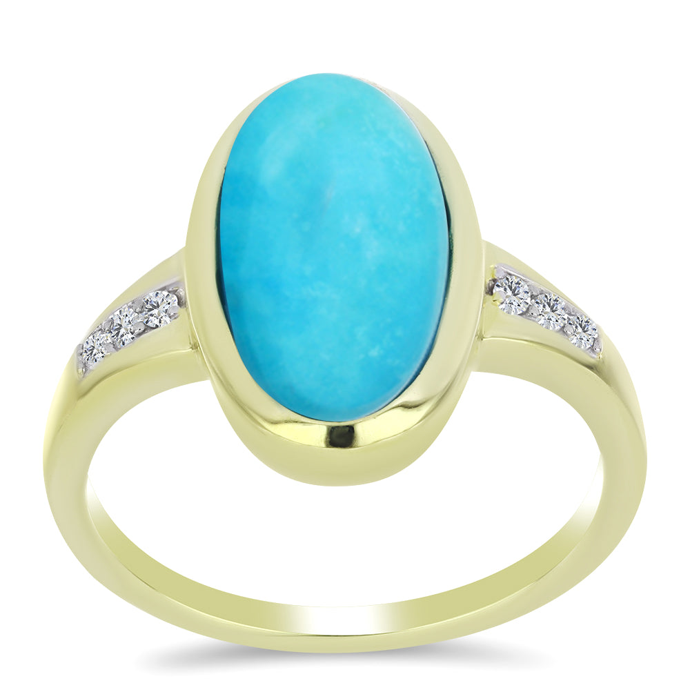 Anillo de Plata Bañada en Oro con Turquesa Bella Durmiente y Topacio Blanco