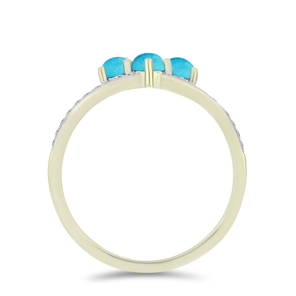 Anillo de Plata Bañada en Oro con Turquesa Bella Durmiente y Topacio Blanco 2 