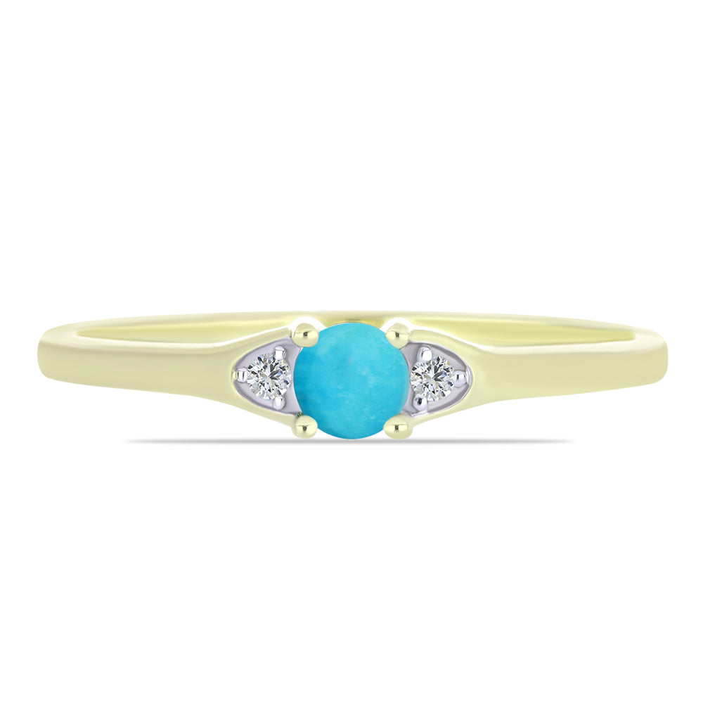 Anillo de Plata Bañada en Oro con Turquesa Bella Durmiente y Topacio Blanco