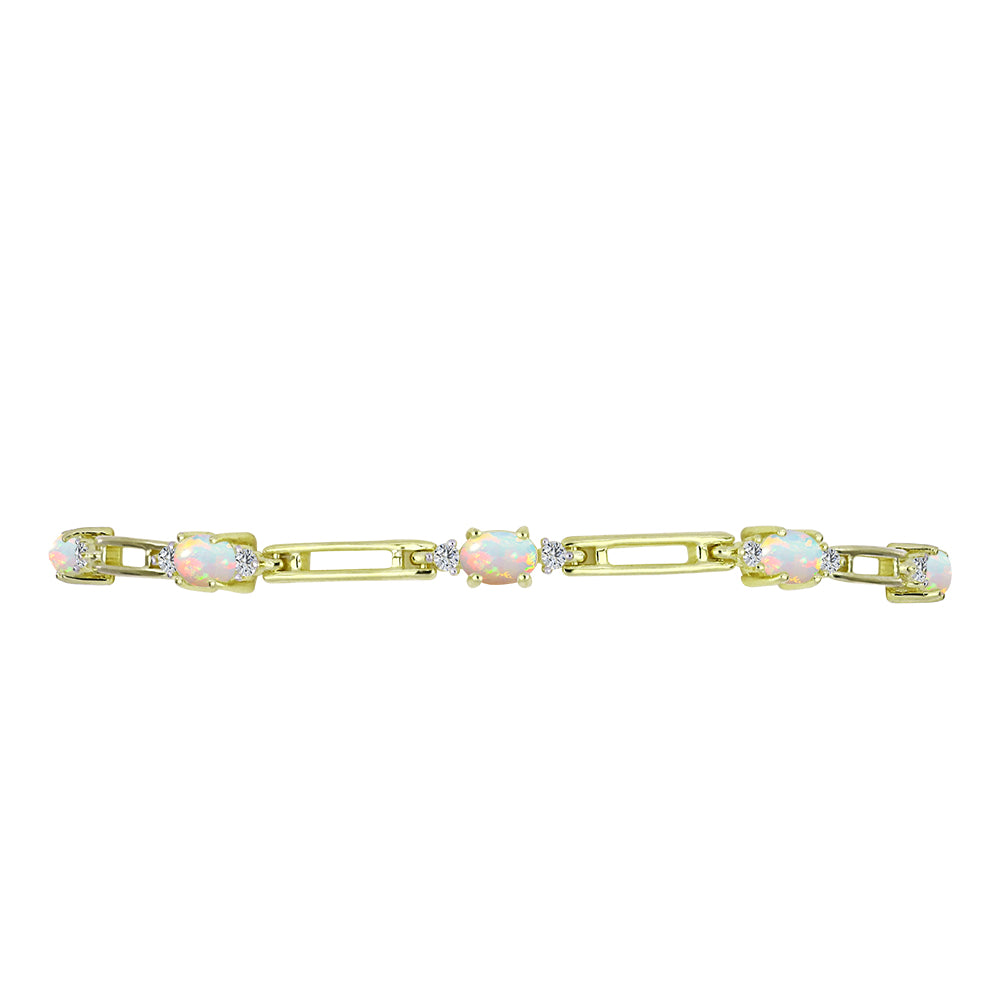 Pulsera de Plata Bañada en Oro con Ópalo Etíope de Lega Dembi y Topacio Blanco