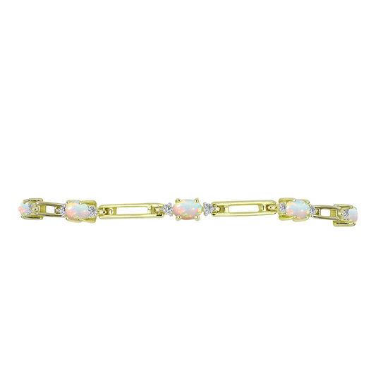 Pulsera de Plata Bañada en Oro con Ópalo Etíope de Lega Dembi y Topacio Blanco