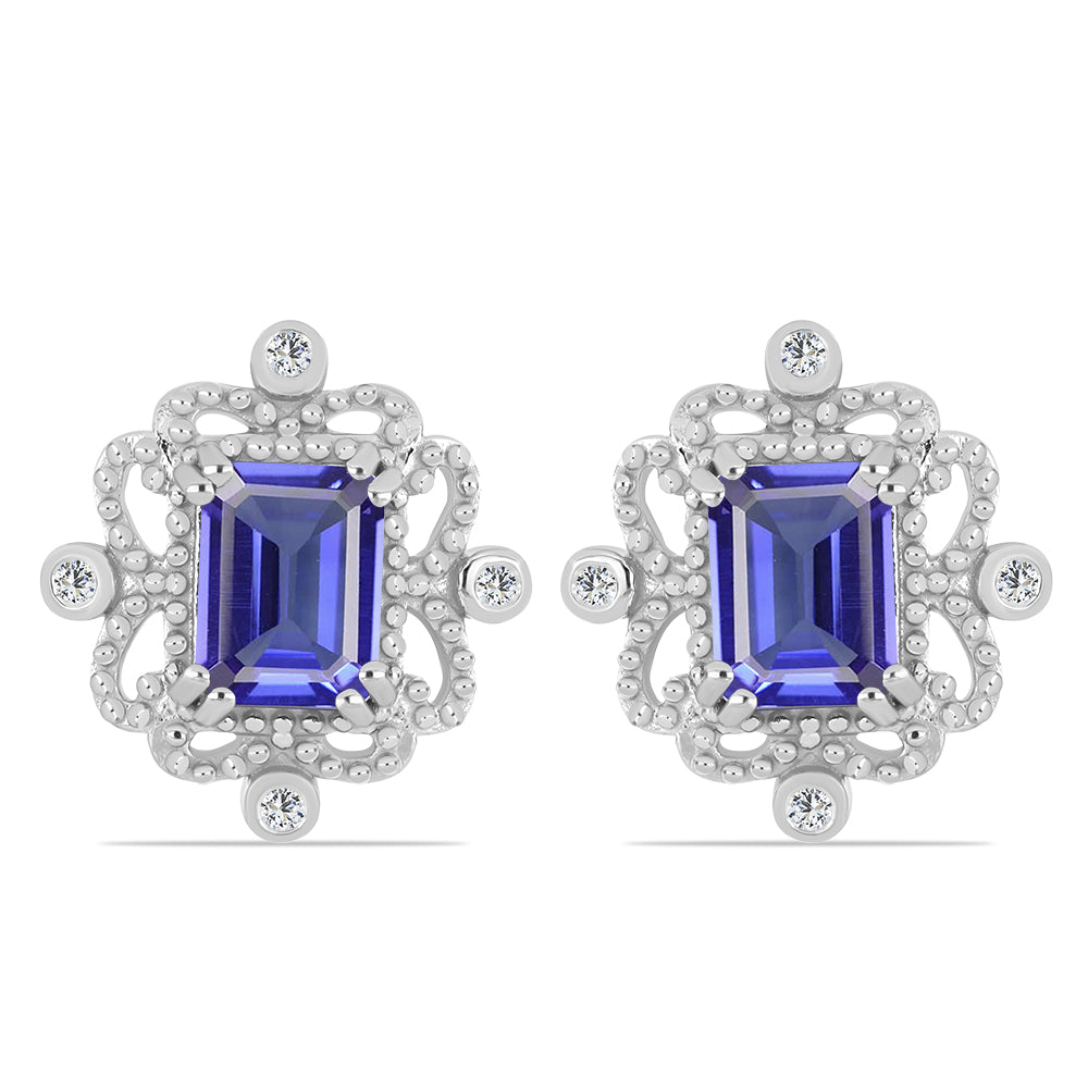 Pendientes de Plata con Tanzanita y Topacio Blanco 1 