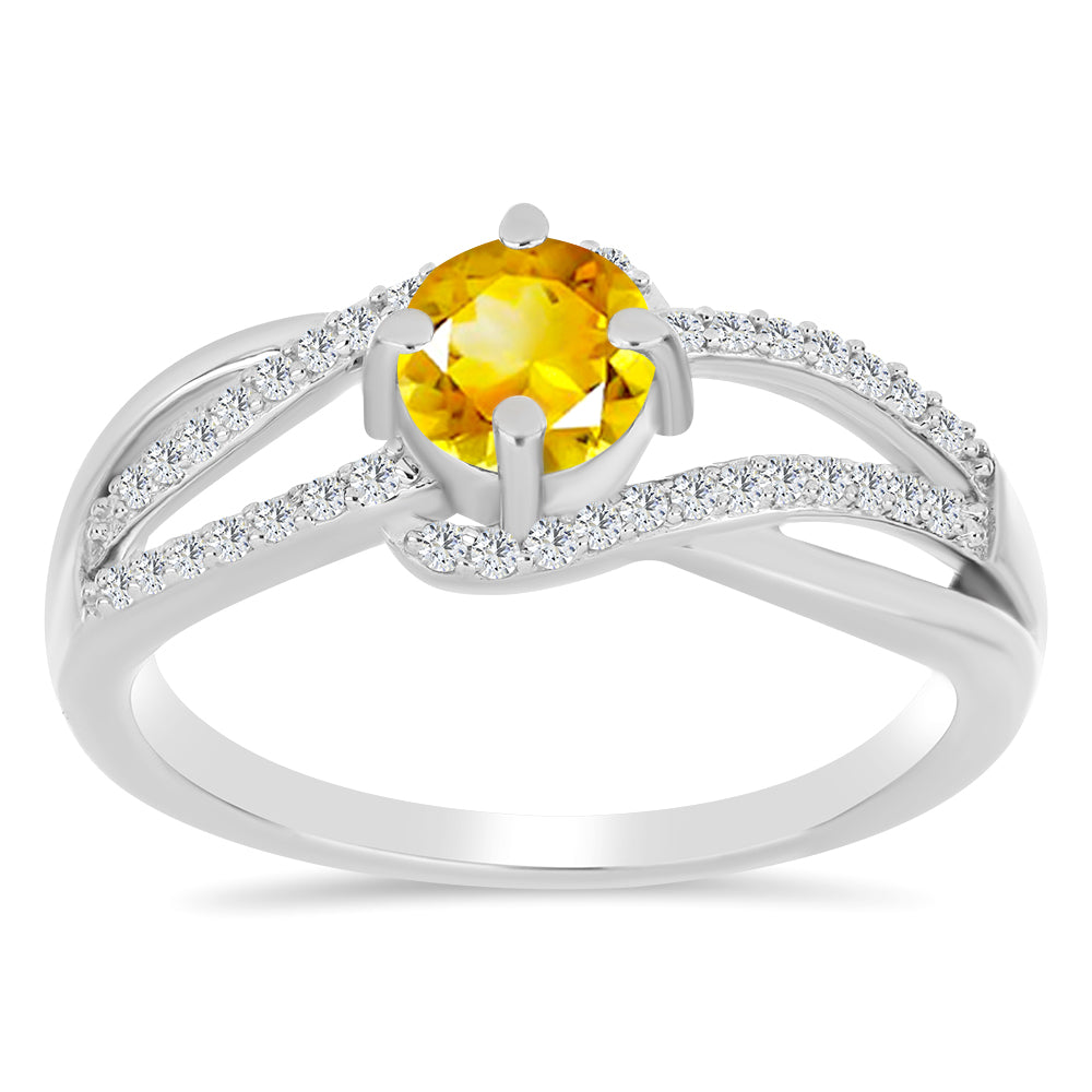 Anillo de Plata con Citrino de los Montes Urales y Topacio Blanco 1 