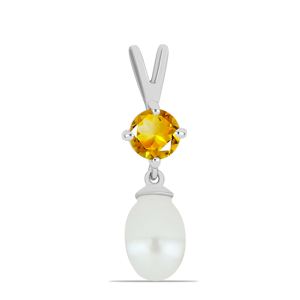 Colgante de Plata con Citrino de los Montes Urales y Perla de Agua Dulce 1 