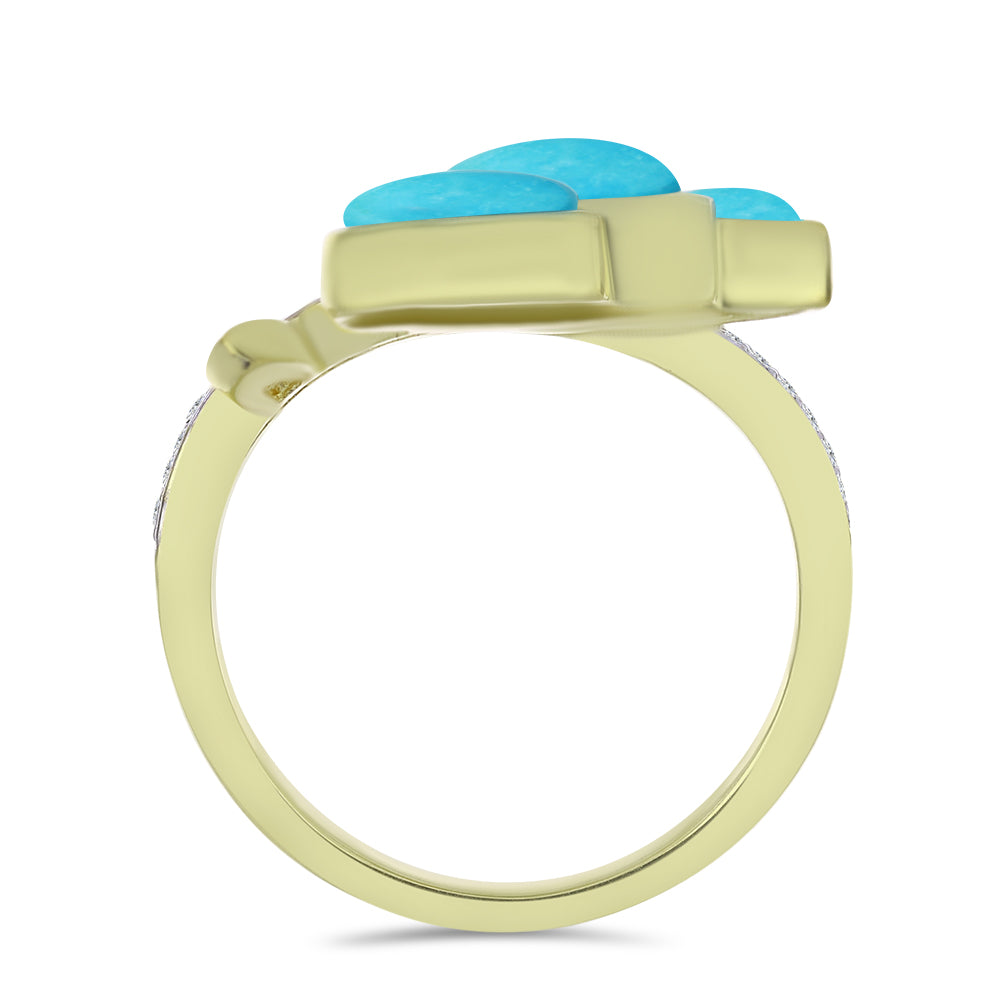 Anillo de Plata Bañada en Oro con Turquesa Bella Durmiente y Topacio Blanco