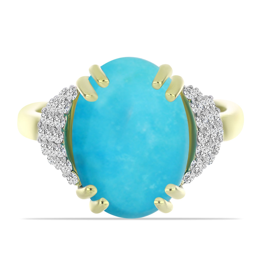 Anillo de Plata Bañada en Oro con Turquesa Bella Durmiente y Topacio Blanco 1 