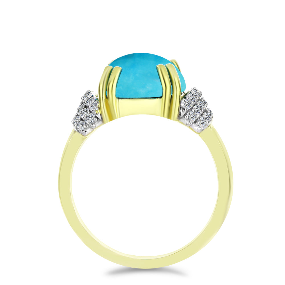 Anillo de Plata Bañada en Oro con Turquesa Bella Durmiente y Topacio Blanco 2 