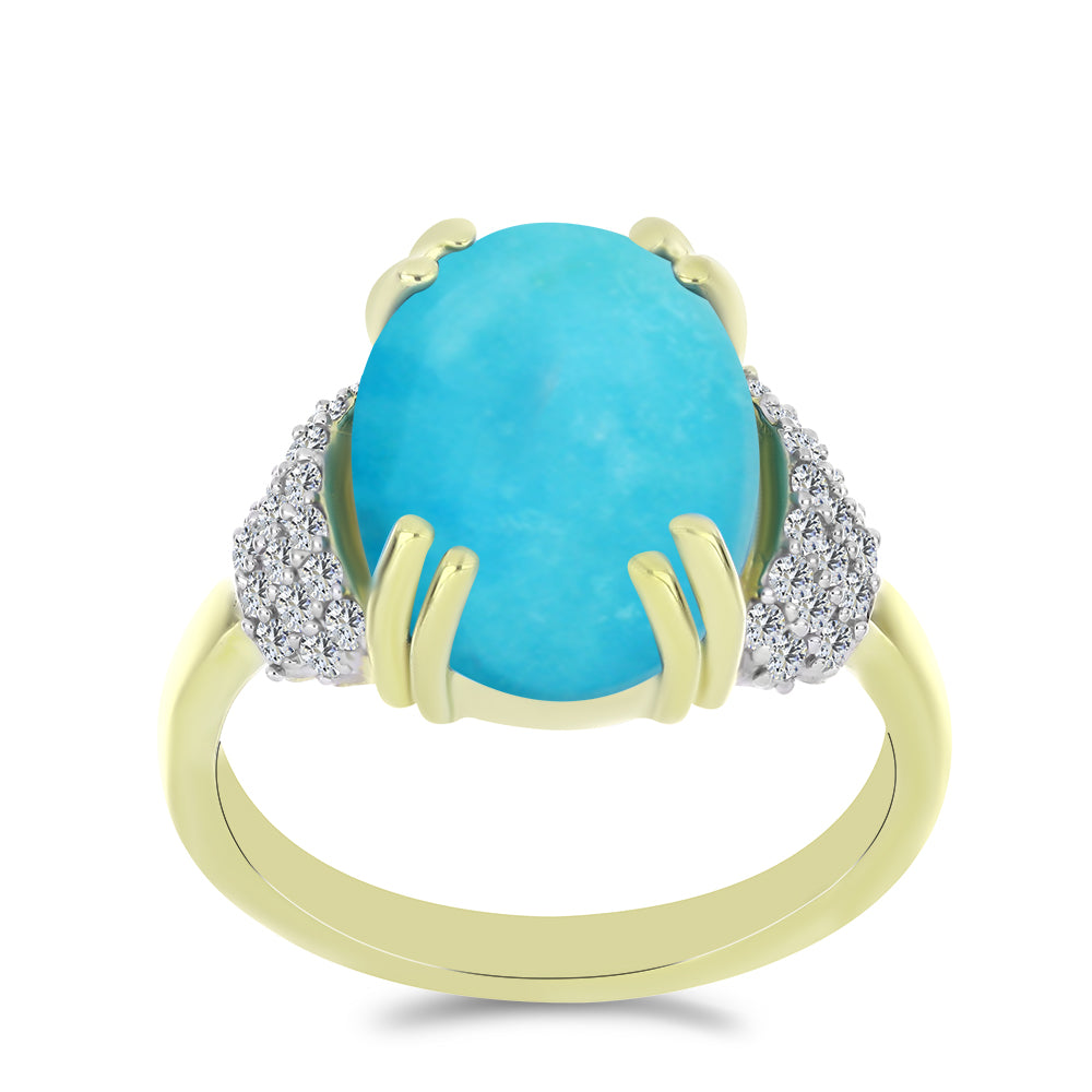 Anillo de Plata Bañada en Oro con Turquesa Bella Durmiente y Topacio Blanco 3 
