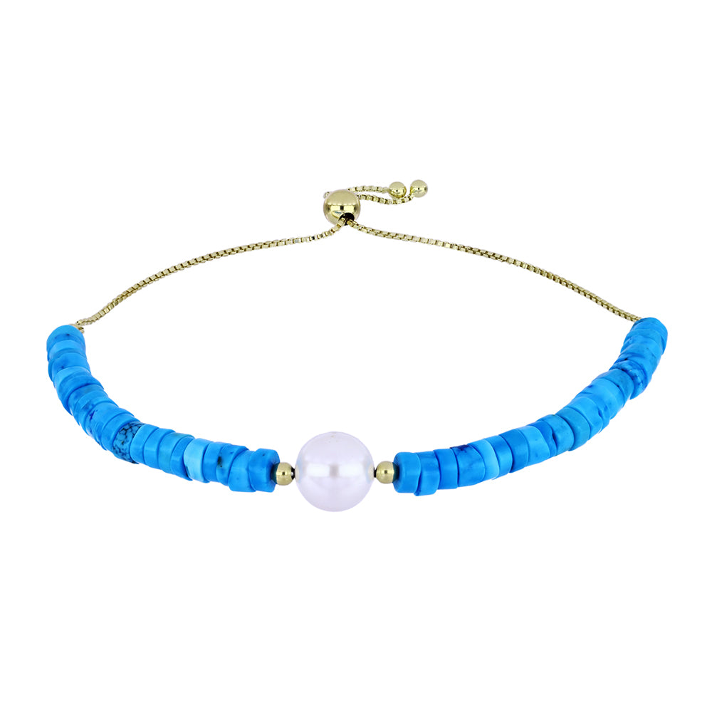 Pulsera de Plata Bañada en Oro con Turquesa Bella Durmiente y Perla de Agua Dulce 1 