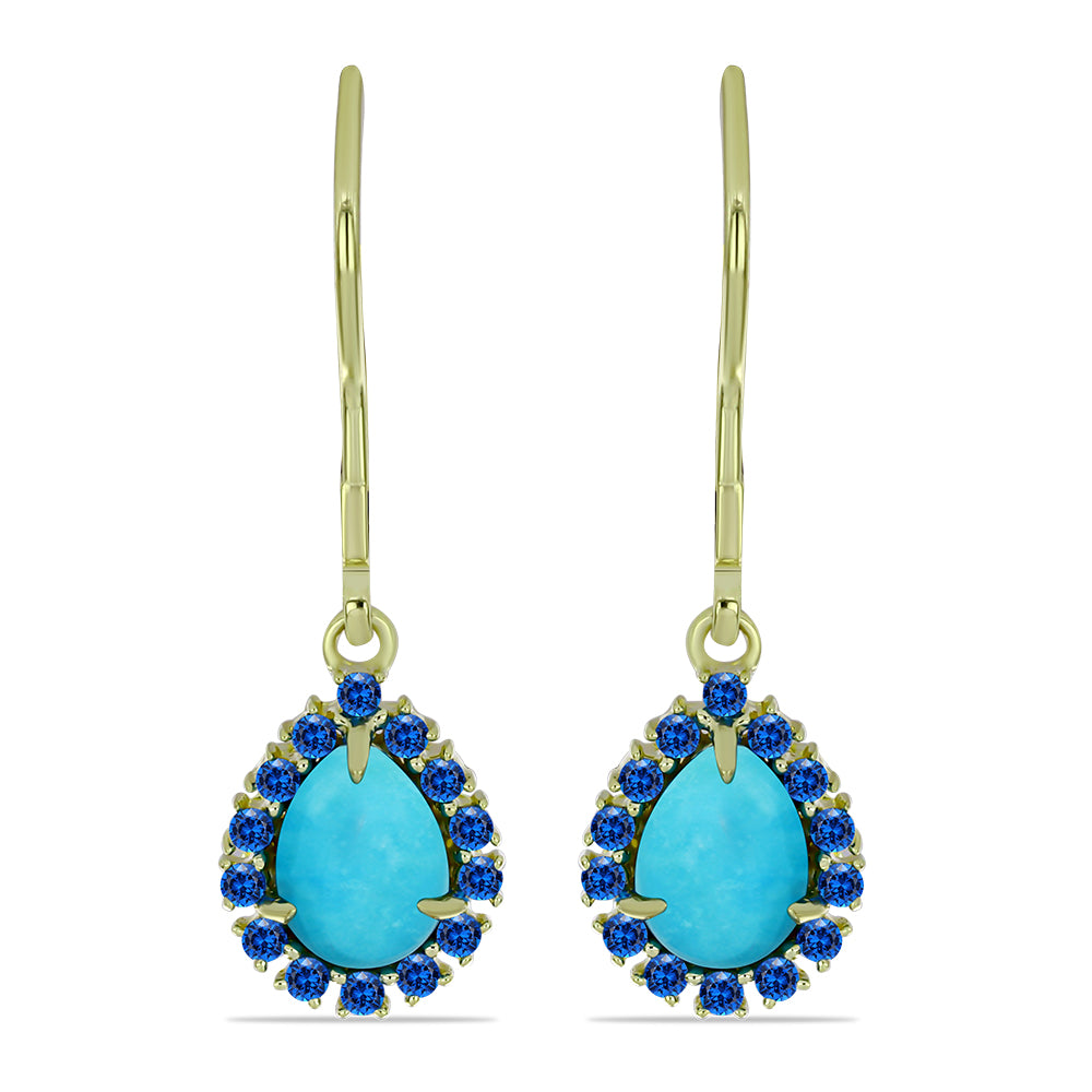 Pendientes de Plata Bañada en Oro con Turquesa Bella Durmiente y Topacio Azul Suizo