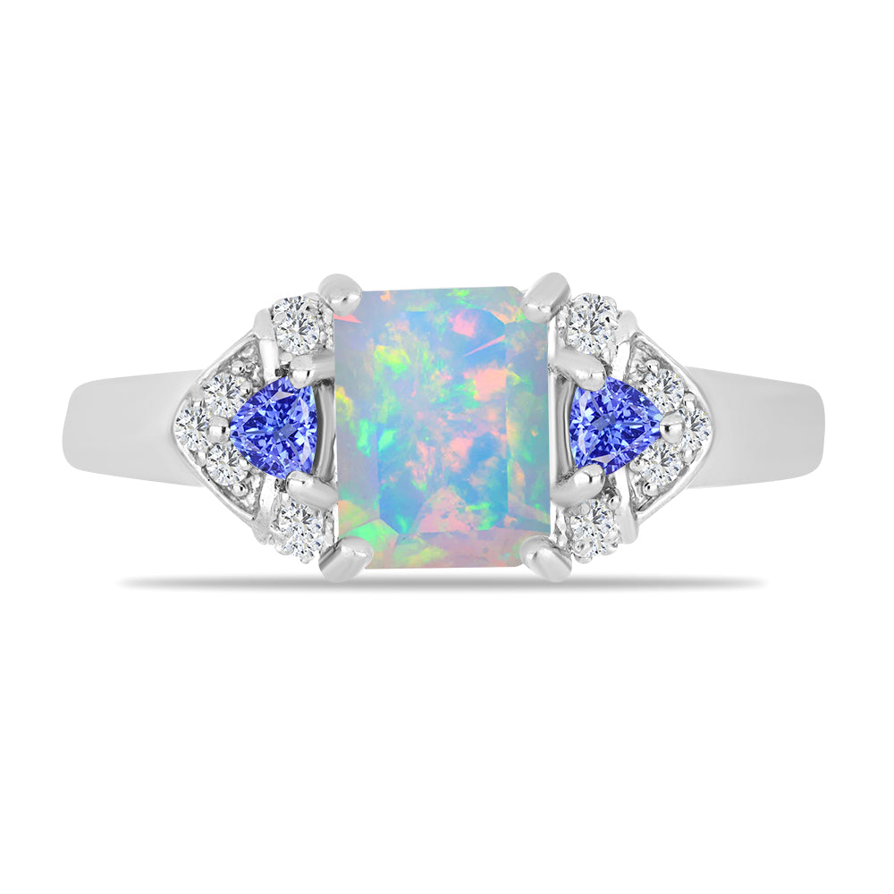 Anillo de Plata con Tanzanita y Ópalo Etíope de Lega Dembi
