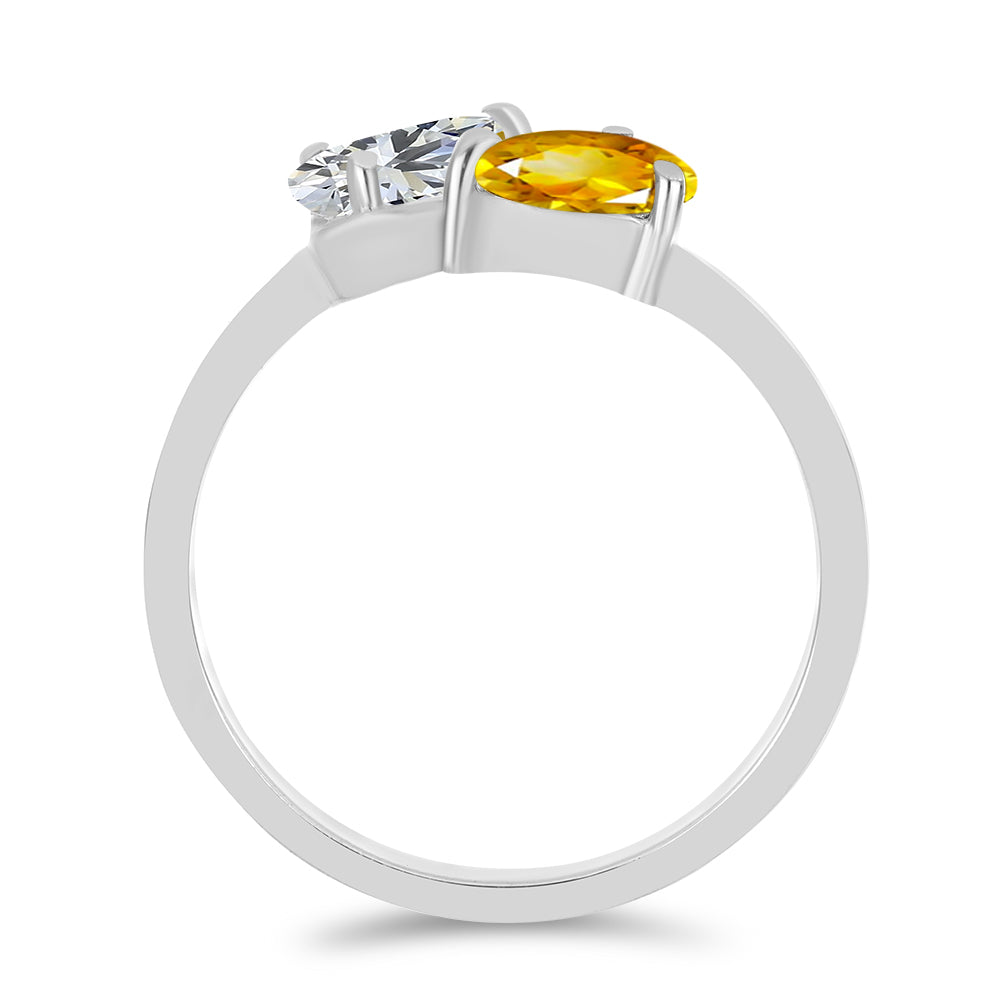 Anillo de Plata con Citrino de los Montes Urales y Topacio Blanco 3 