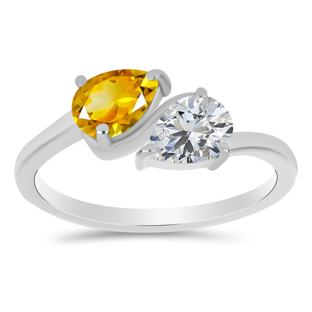 Anillo de Plata con Citrino de los Montes Urales y Topacio Blanco 1 
