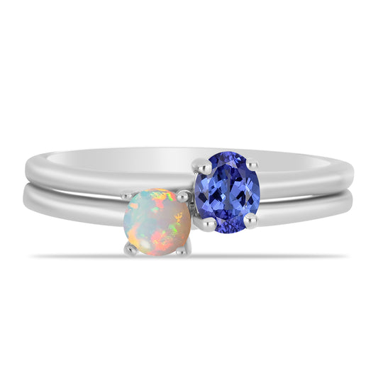 Conjunto de Plata con Tanzanita y Ópalo Etíope de Lega Dembi ( Anillo )