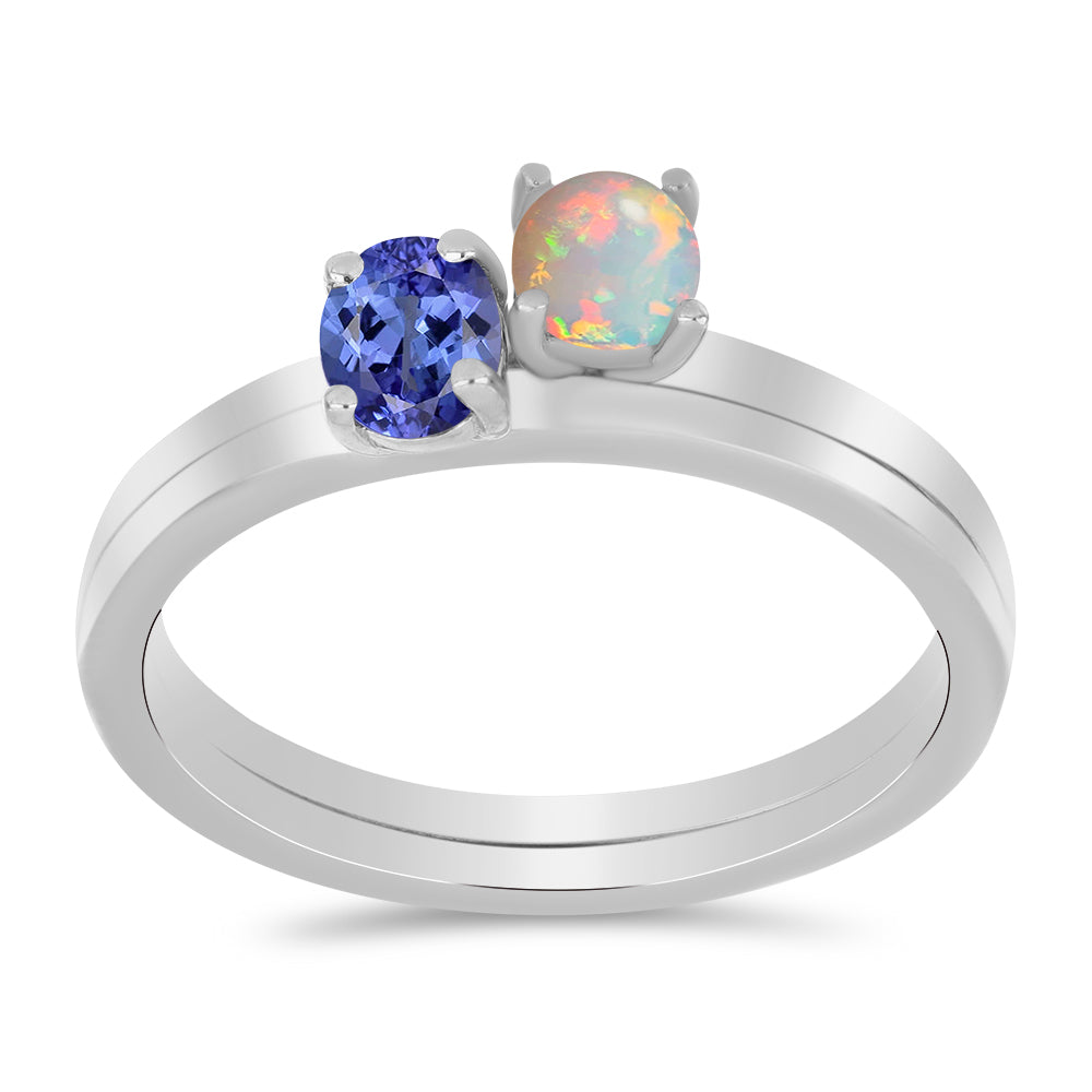 Conjunto de Plata con Tanzanita y Ópalo Etíope de Lega Dembi ( Anillo ) 3 