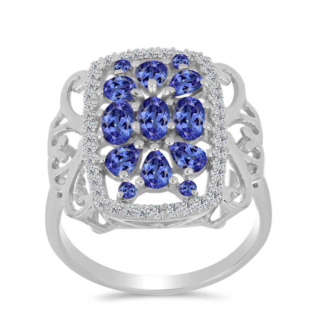Anillo de Plata con Tanzanita y Topacio Blanco