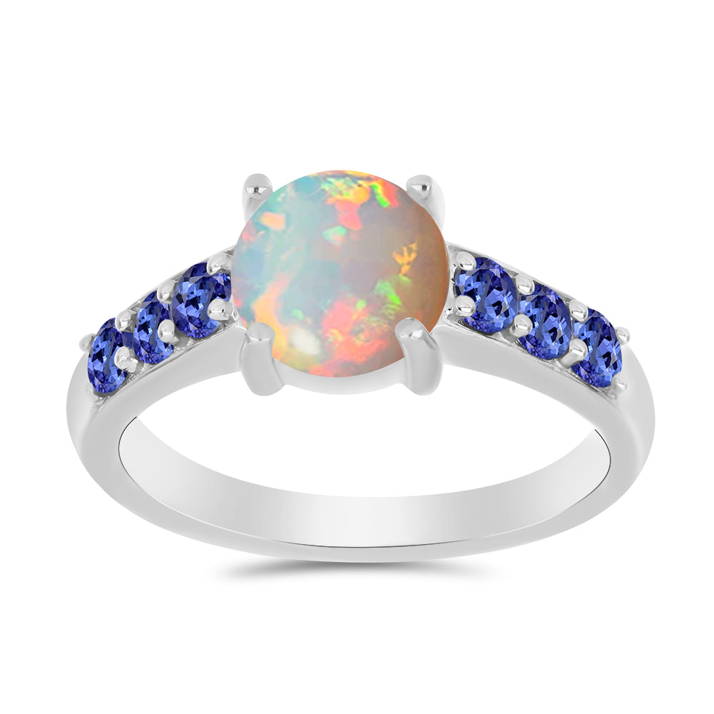 Anillo de Plata con Tanzanita y Ópalo Etíope de Lega Dembi 3 