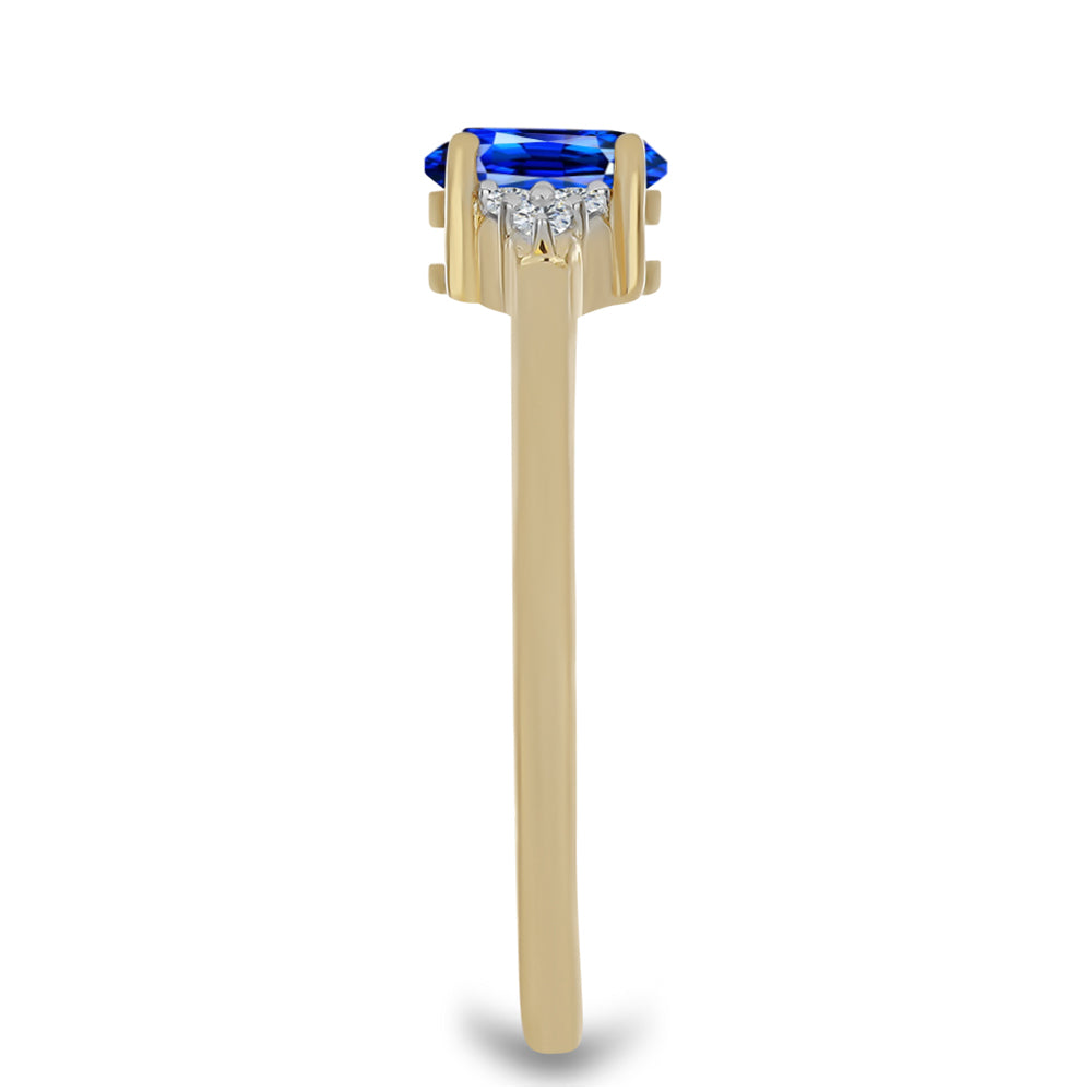 Anillo de Plata Bañada en Oro con Zafiro Azul Australiano y Topacio Blanco 4 