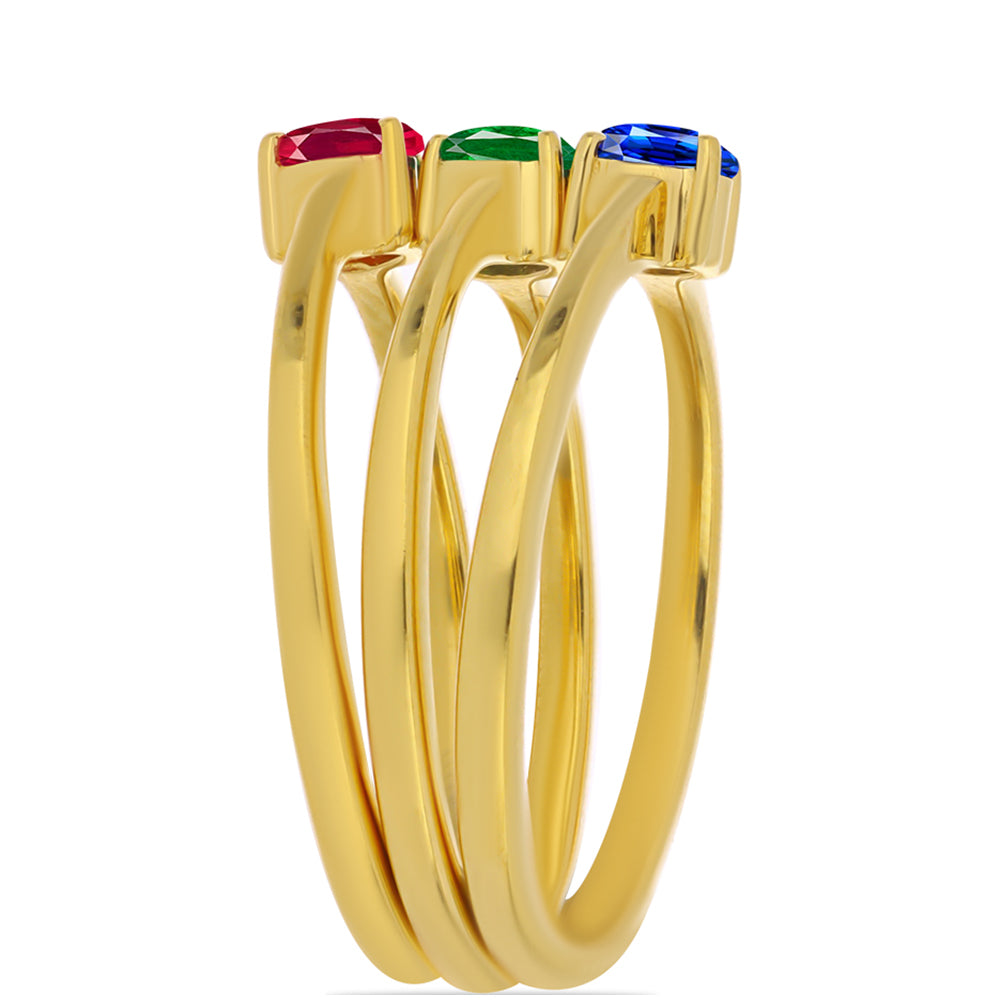 Conjunto de Plata Bañada en Oro con Rubí artificial y Esmeralda artificial ( Anillo ) 4 
