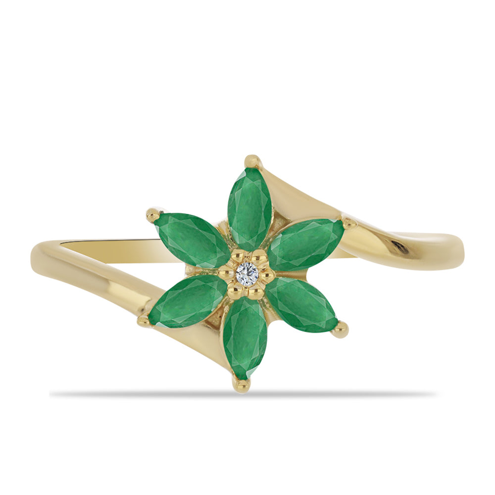 Anillo de Plata Bañada en Oro con Esmeralda de Brasil y Zircón Blanco 1 