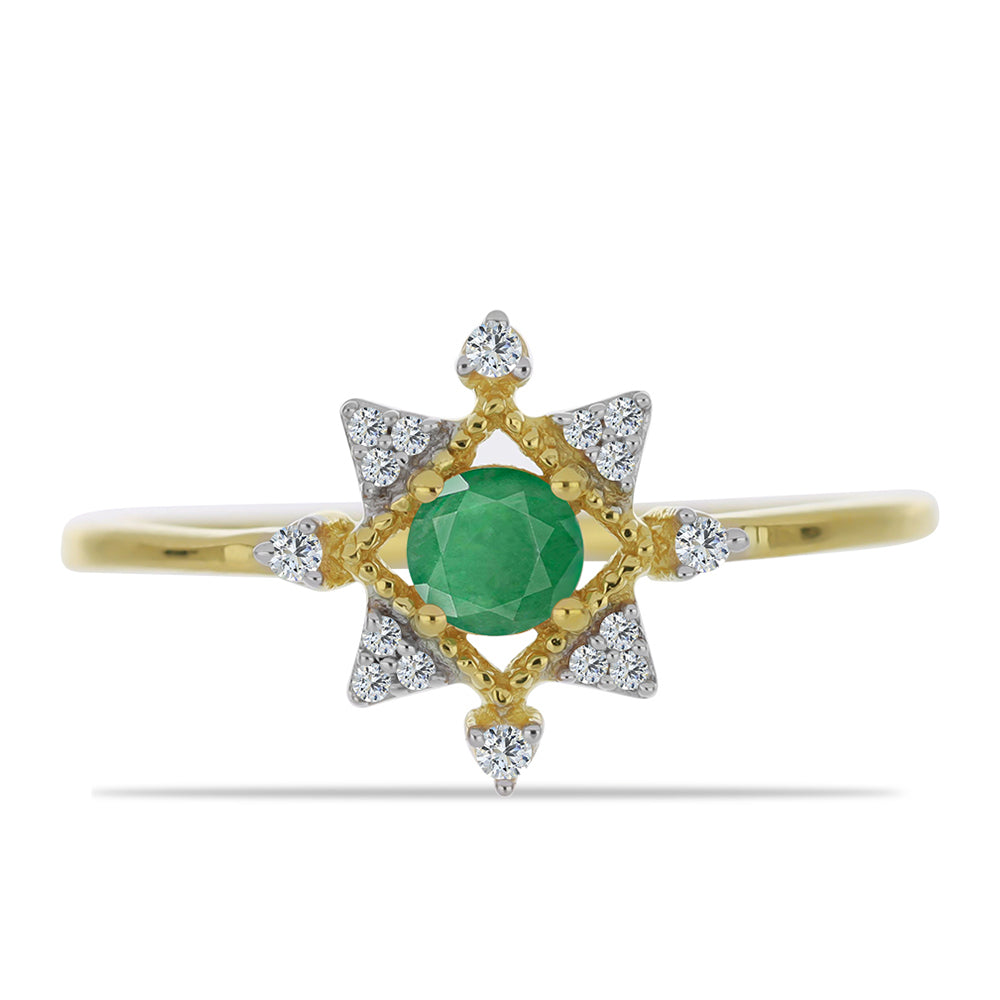 Anillo de Plata Bañada en Oro con Esmeralda de Brasil y Zircón Blanco 1 