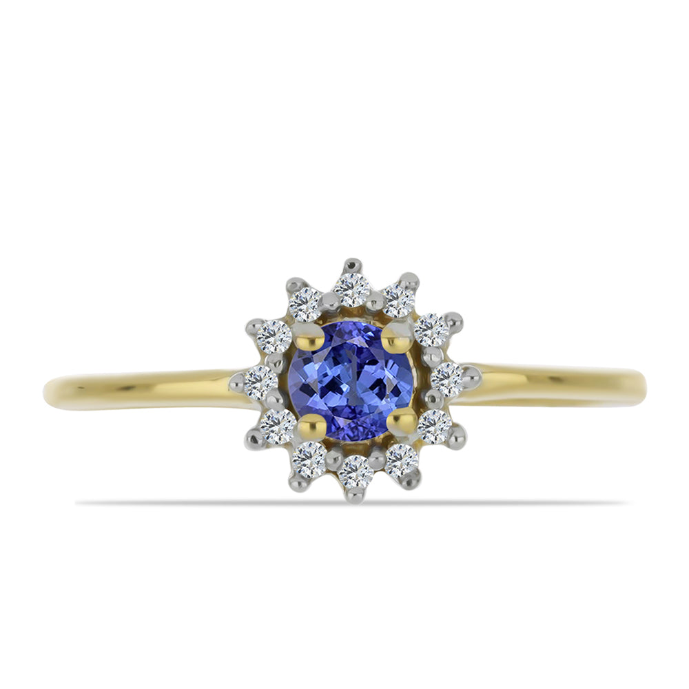 Anillo de Plata Bañada en Oro con Tanzanita y Zircón Blanco