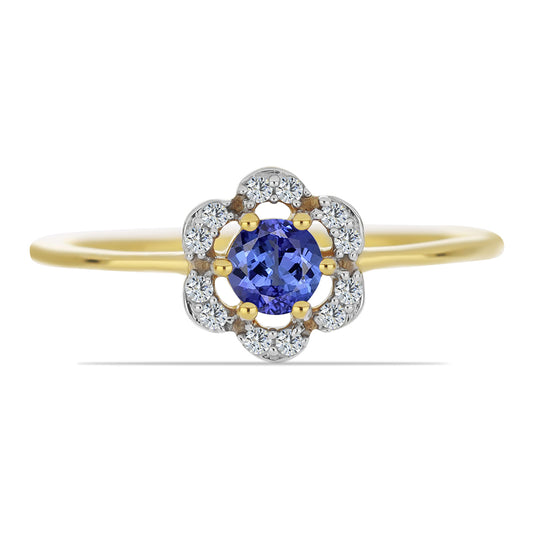 Anillo de Plata Bañada en Oro con Tanzanita y Zircón Blanco