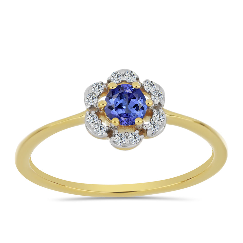 Anillo de Plata Bañada en Oro con Tanzanita y Zircón Blanco 3 