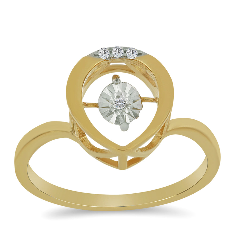 Anillo de Plata Bañada en Oro con Diamante blanco y Zircón Blanco