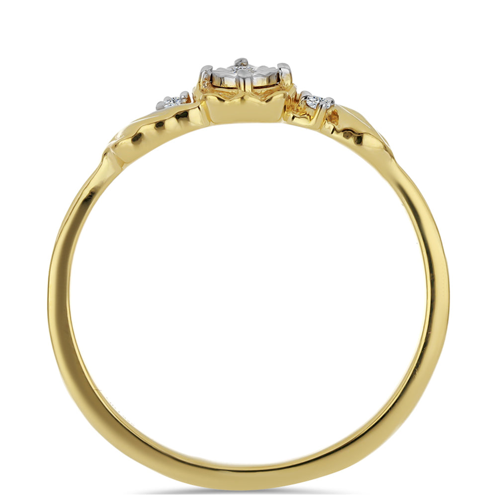 Anillo de Plata Bañada en Oro con Diamante blanco y Zircón Blanco