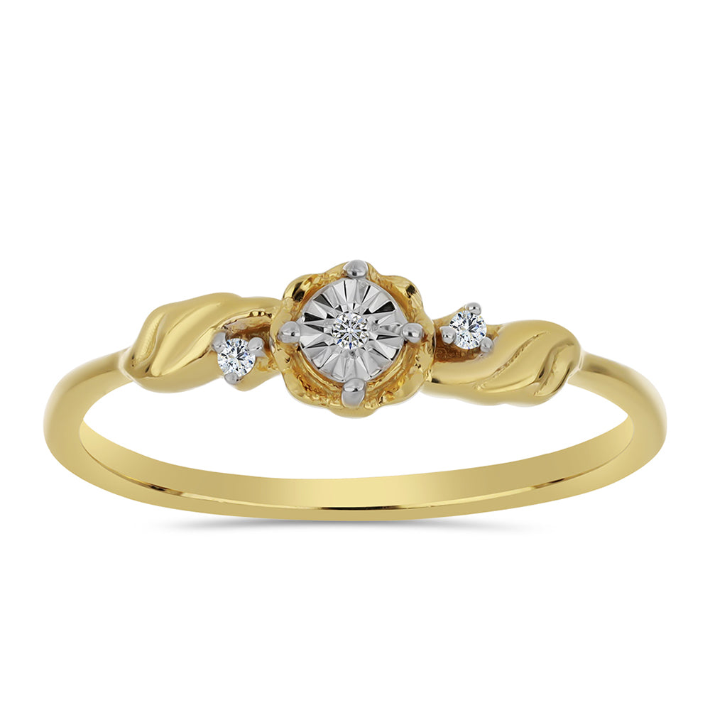 Anillo de Plata Bañada en Oro con Diamante blanco y Zircón Blanco 3 