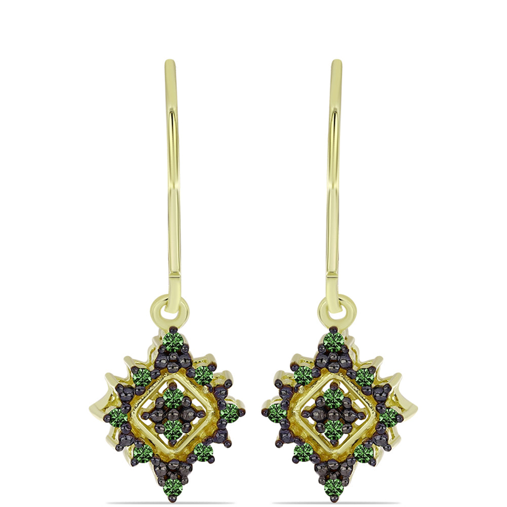 Pendientes de Plata Bañada en Oro con Diamante Verde 1 