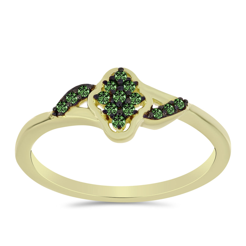 Anillo de Plata Bañada en Oro con Diamante Verde 3 