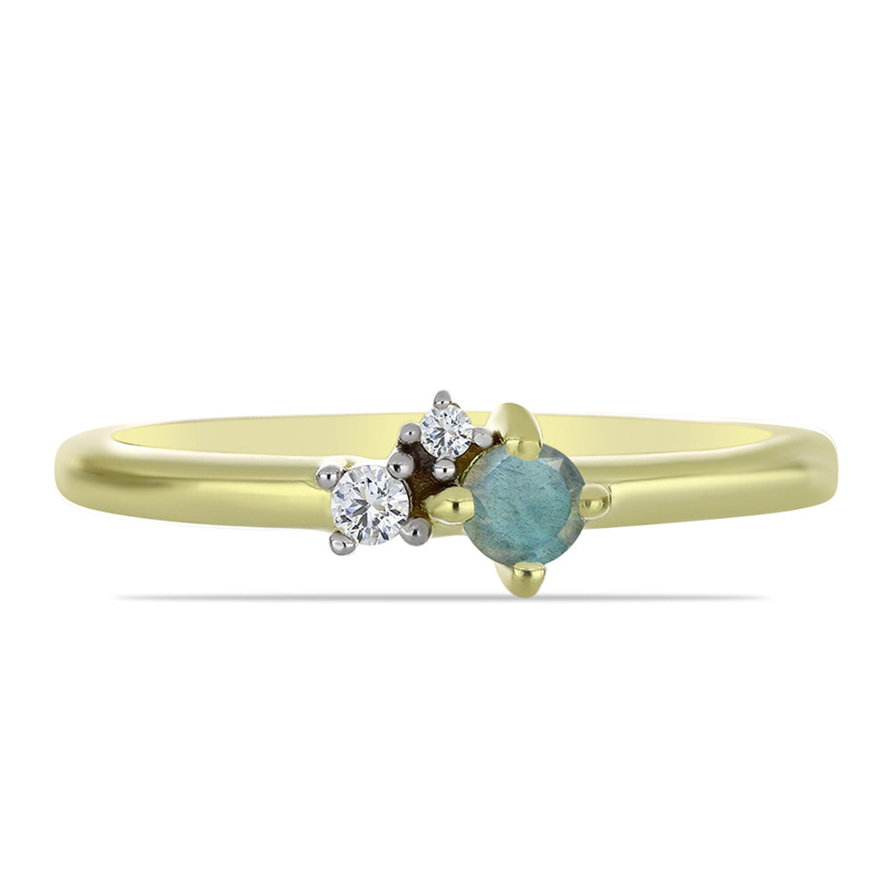 Anillo de Plata Bañada en Oro con Labradorita y Topacio Blanco