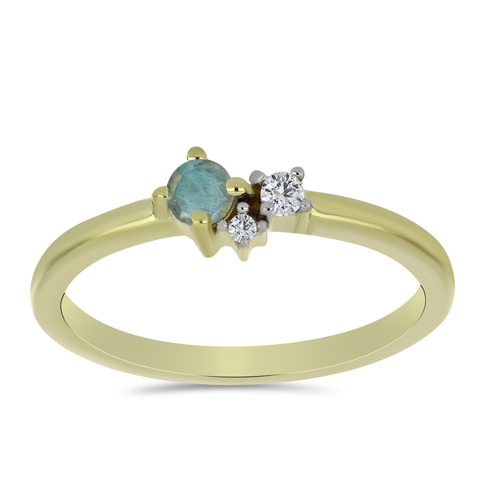 Anillo de Plata Bañada en Oro con Labradorita y Topacio Blanco 3 