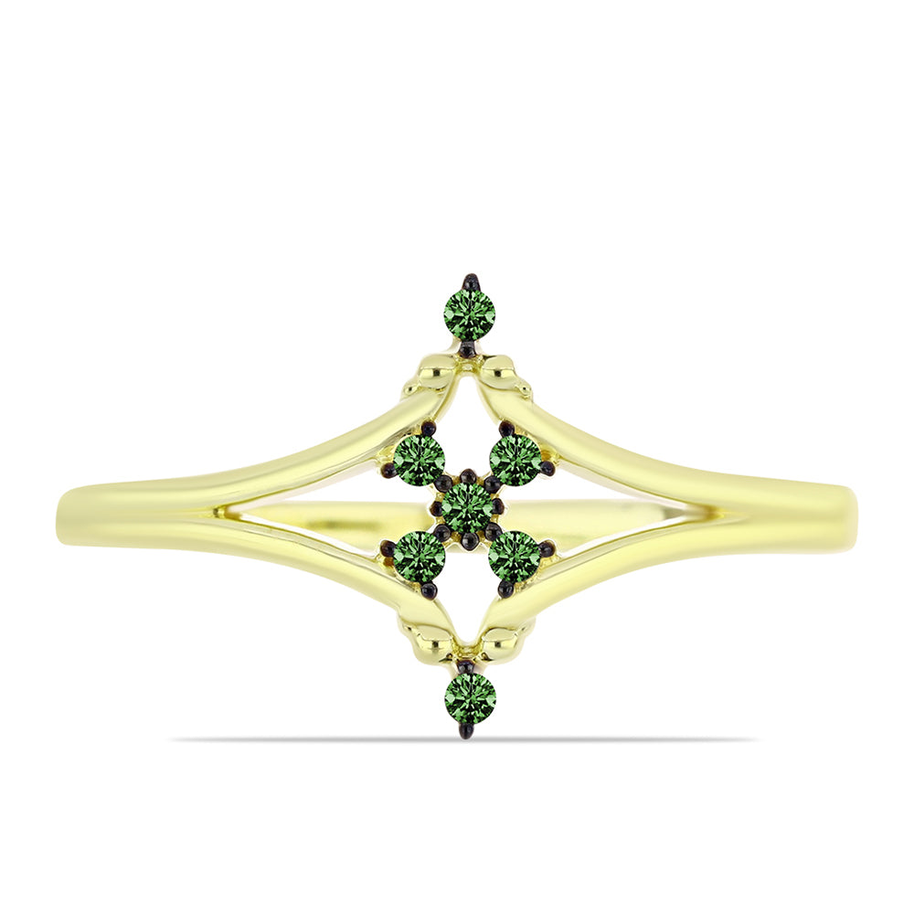 Anillo de Plata Bañada en Oro con Diamante Verde 1 