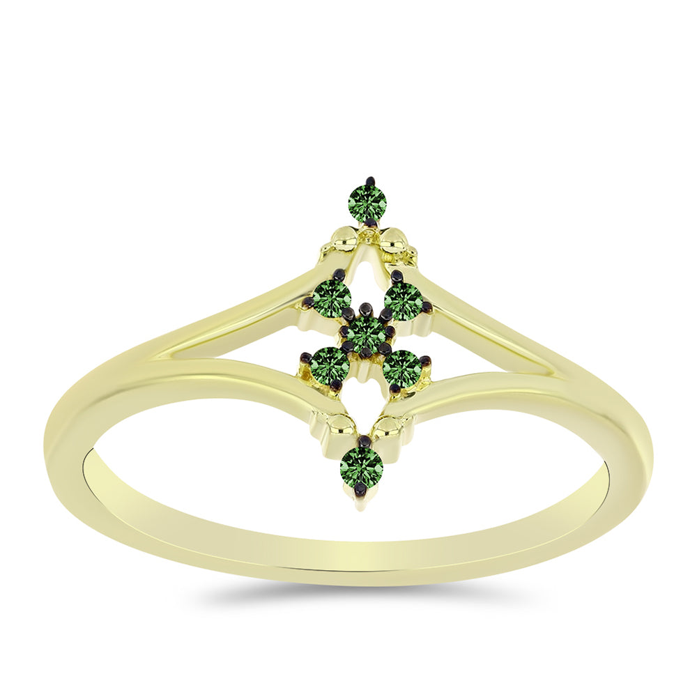 Anillo de Plata Bañada en Oro con Diamante Verde 3 