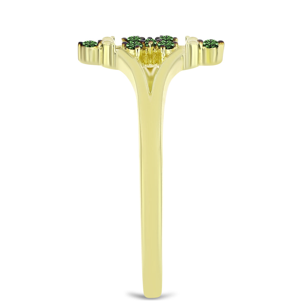 Anillo de Plata Bañada en Oro con Diamante Verde