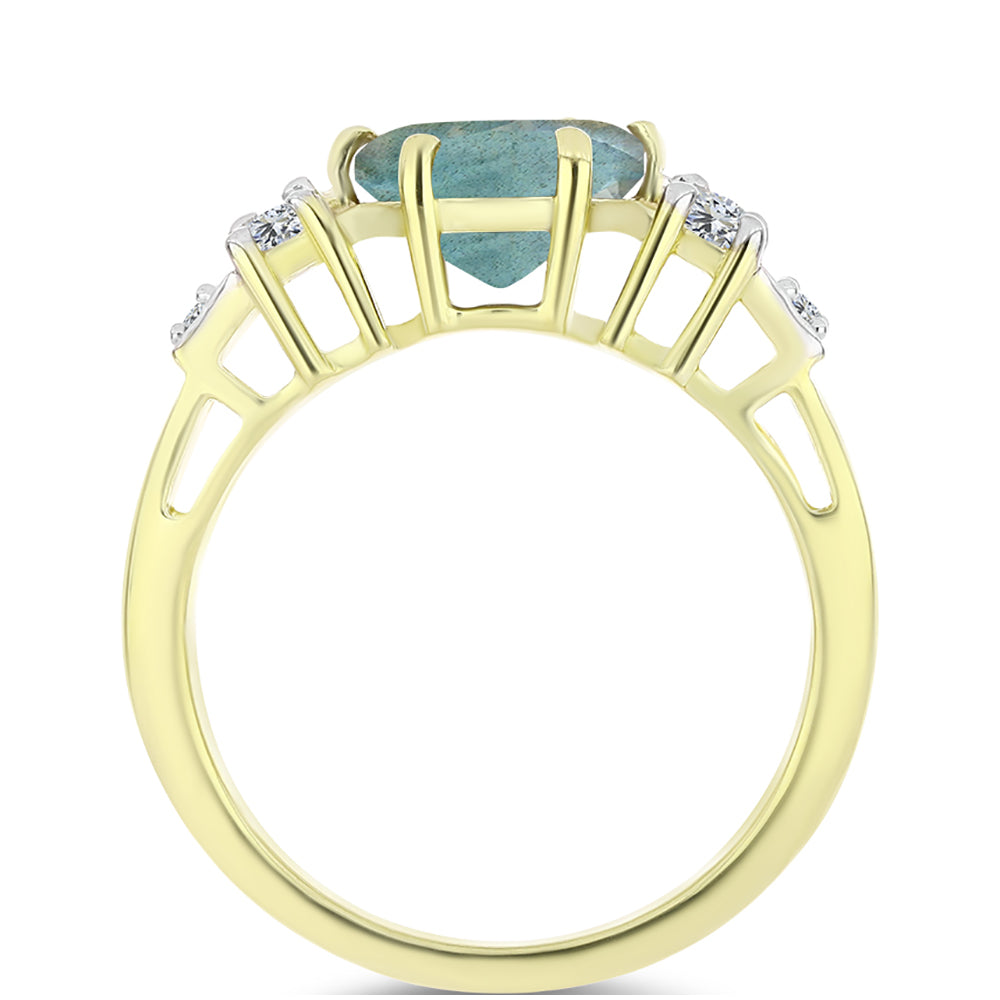 Anillo de Plata Bañada en Oro con Labradorita y Topacio Blanco