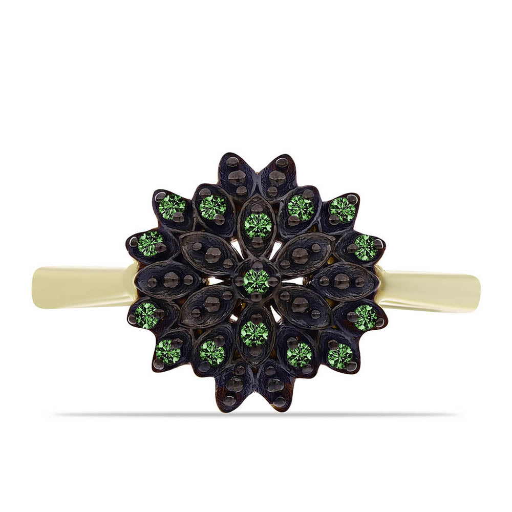 Anillo de Plata Bañada en Oro con Diamante Verde 1 