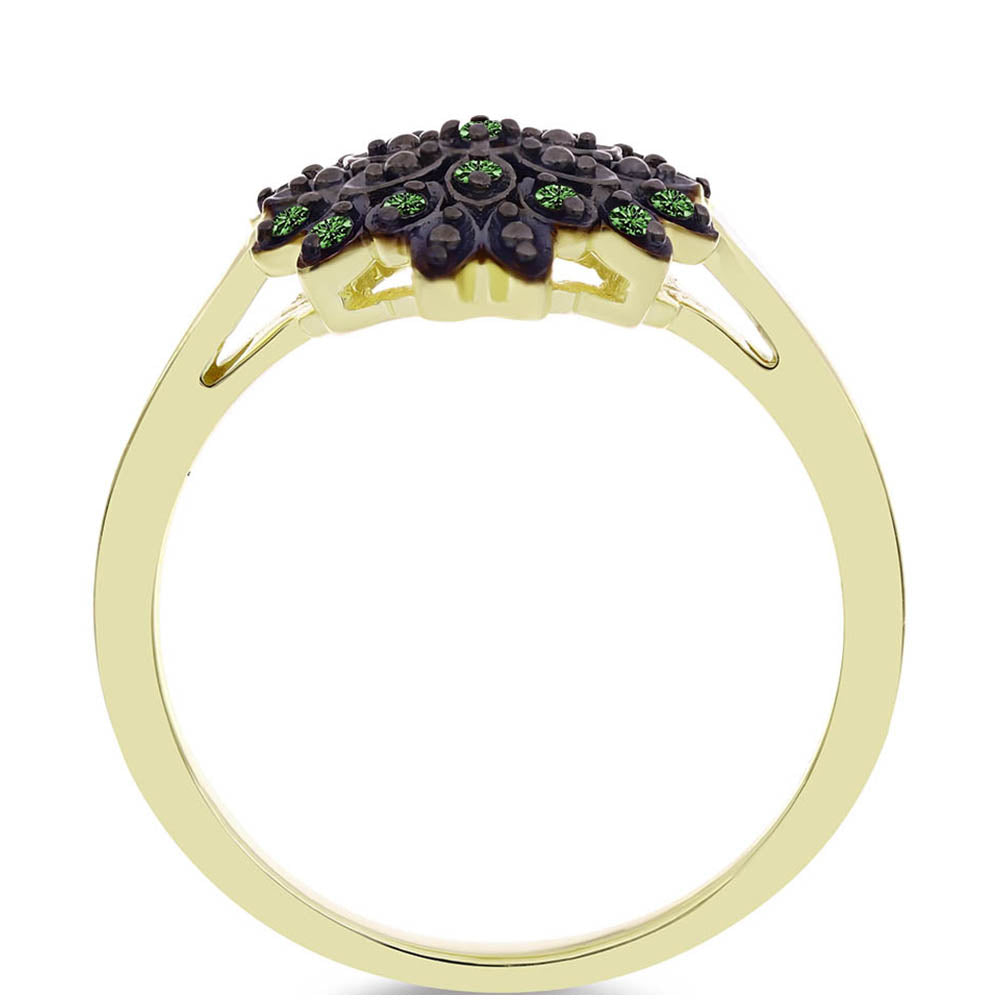Anillo de Plata Bañada en Oro con Diamante Verde 2 