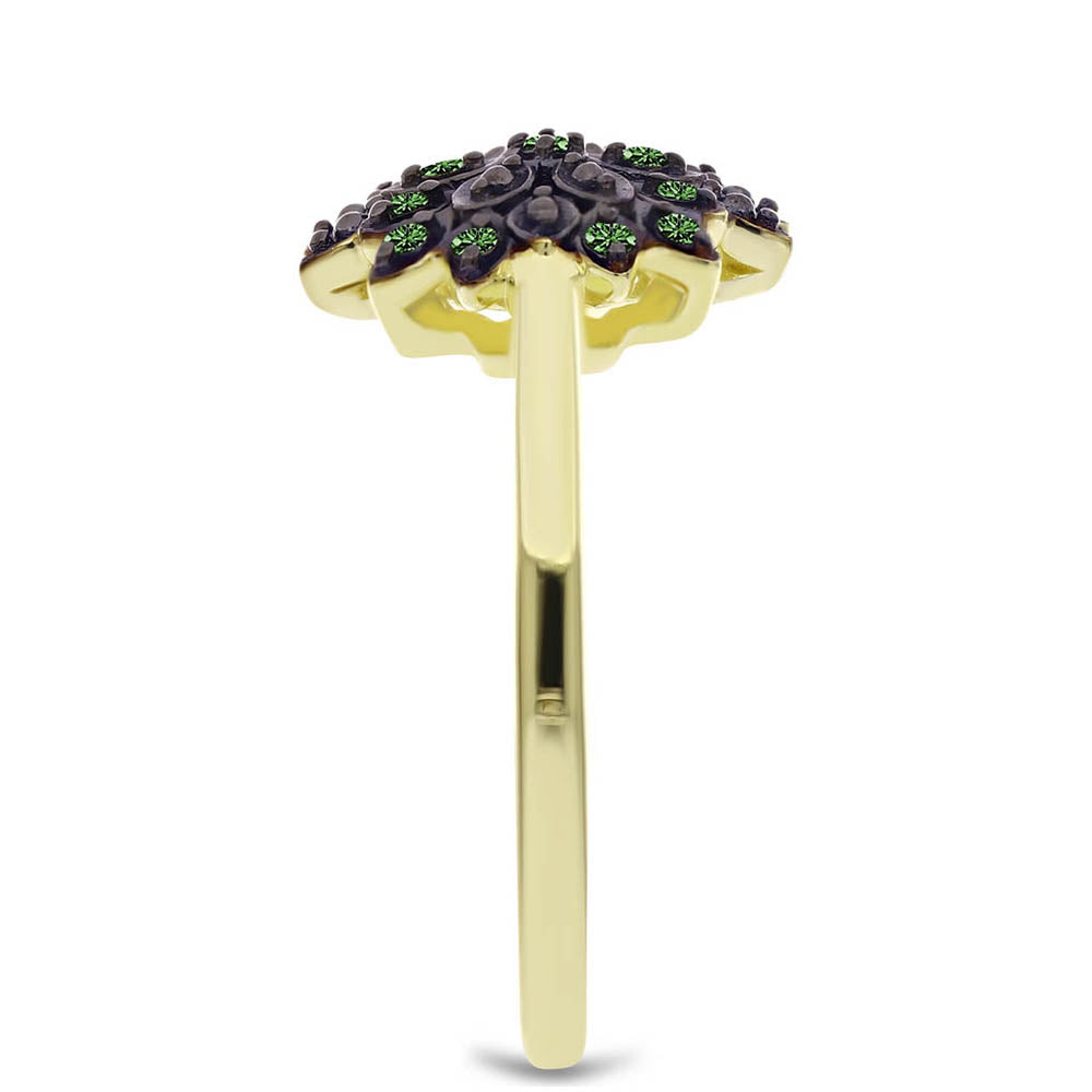 Anillo de Plata Bañada en Oro con Diamante Verde 4 