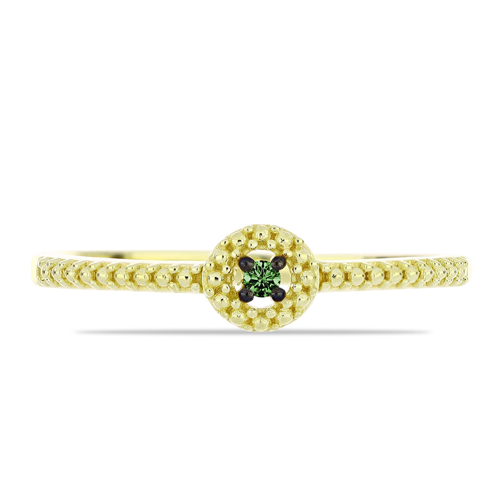 Anillo de Plata Bañada en Oro con Diamante Verde 1 