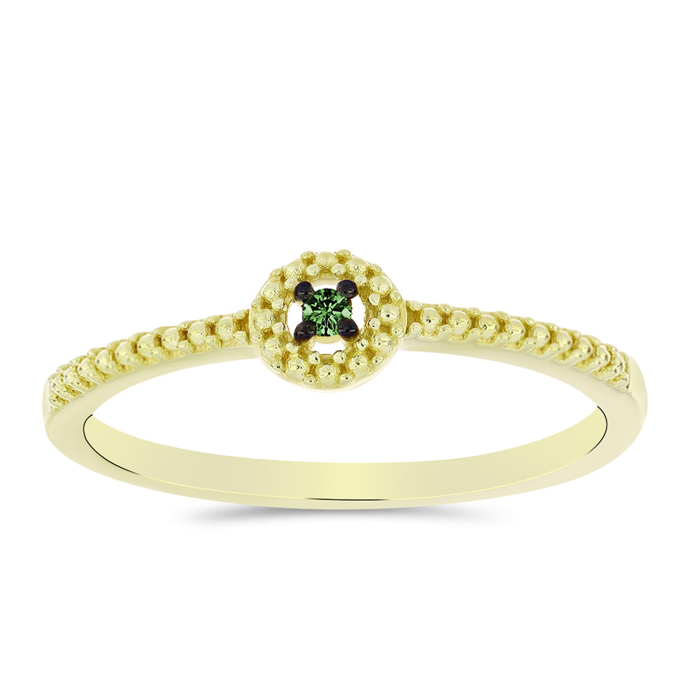 Anillo de Plata Bañada en Oro con Diamante Verde